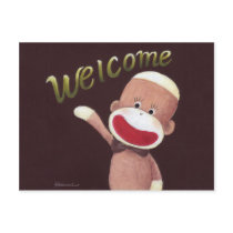 Welcome Sock Monkey Postcard by KnKChalkArtDesigns Welcome Sock Monkey Postcard