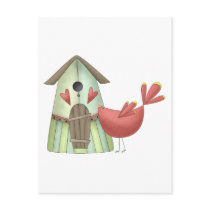 Welcome Spring · Red Bird & Birdhouse Post Card