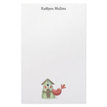 Welcome Spring · Red Bird & Birdhouse Customized Stationery