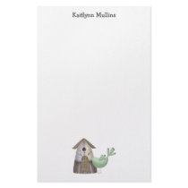 Welcome Spring · Teal Bird & Birdhouse Stationery