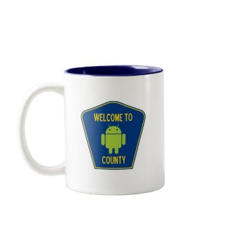 Welcome To Android County (Bug Droid Sign) mug