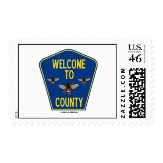 Welcome To Bees County (Three Bees Sign) zazzle_stamp