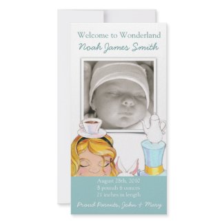 Welcome to Wonderland Birth Announcement Blue photocard