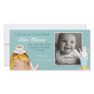 Welcome to Wonderland Birth Announcement Blue photocard