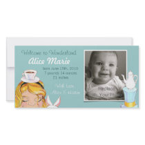 Welcome to Wonderland Birth Announcement Blue Custom Photo Card