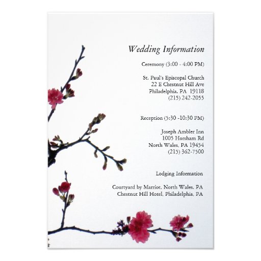 Welcoming Spring Double Happiness Sakura Menu Personalized Invitation