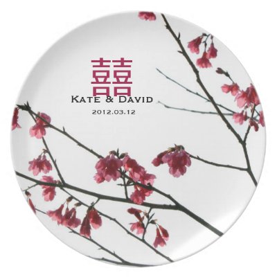 Welcoming Spring Red Sakura Wedding Gift Dinner Plate