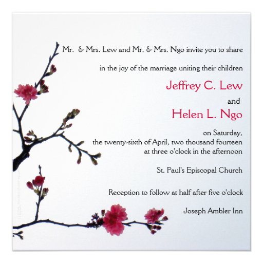 Welcoming Spring Sakura Double Happiness Wedding Announcements