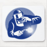Welder at work welding set inside circle mousepads