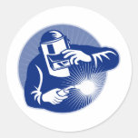 Welder at work welding set inside circle round stickers