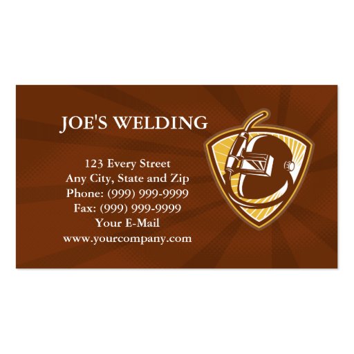 Welder Visor And Welding Torch Retro Shield Business Cards (front side)