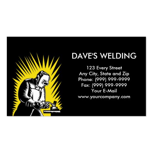 welder welding woodcut business card templates (front side)