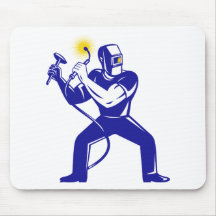 welder welding  worker cartoon mouse pad