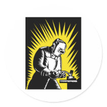 welder worker welding round stickers