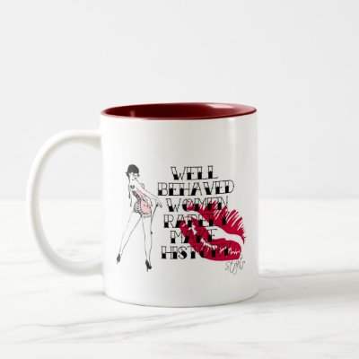  mug with vintage woman wearing a pink corset and tattoo style writing