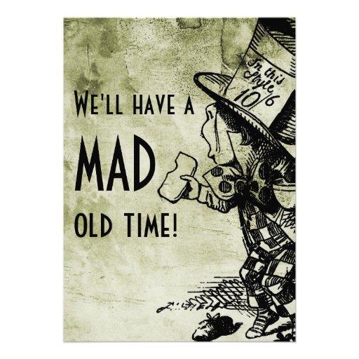 We'll Have A Mad Old Time! (Mad Hatter - green) Personalized Announcements