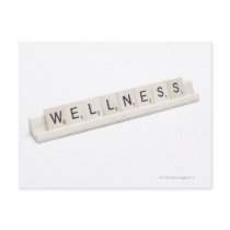 Wellness Spelled On A Word Board Game. Post Card