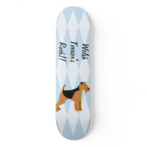 Welsh Terrier - Blue w/hite Diamond Design Skateboard