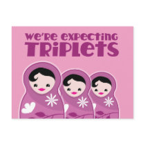 We're Expecting TRIPLETS 3 babushka dolls Postcards