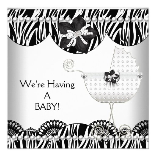 We're Having A BABY! Black White Zebra Expecting Personalized Invitation