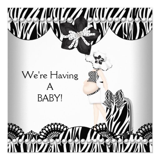 We're Having A BABY! Black White Zebra Expecting Invitations
