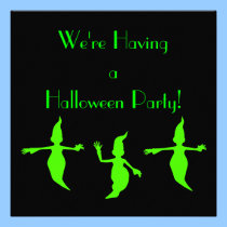 "We're Having a Halloween Party!" Green Ghosts [a] invitations