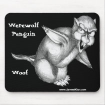 Werewolf Penguin: Woof mousepads by serenitystudios Werewolf Penguin: Woof mousepads