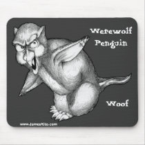 Werewolf Penguin: Woof mousepads by serenitystudios Werewolf Penguin: Woof mousepads