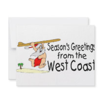 West Coast Greetings Surfing Santa invitations