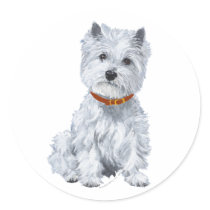 West Highland White Terrier Red Collar Round Stickers
