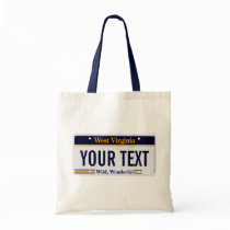 West Virginia license plate tote bag
