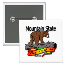 West Virginia Mountain State Black Bear Pinback Buttons
