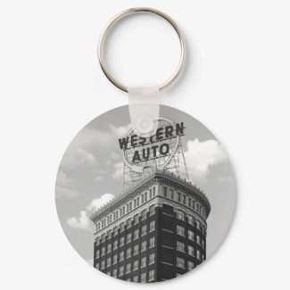 Western Auto Half Cylinder Building keychain