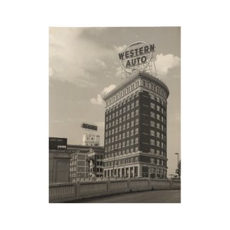 Western Auto Half Round Building Wood Poster