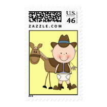 Western Baby Boy and Cow Pony - Shower or Party Postage Stamps