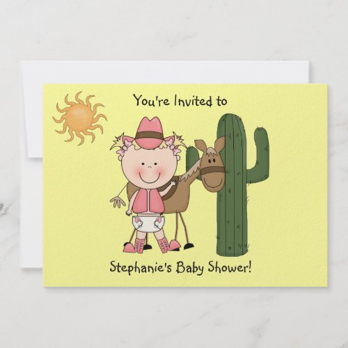 Western Baby Girl and Cow Pony - Shower or Party invitation