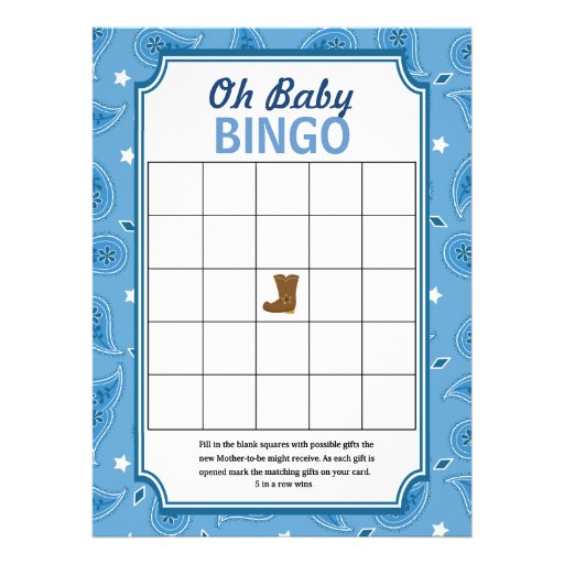 Western Baby Shower Bingo And Word Scramble Games 6 5x8 75