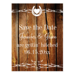 Western Barbed Wire Wood Save the Date Postcards
