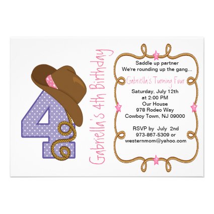 Western Big Four Girl Birthday Invitation