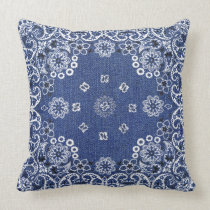Western Blue Bandana Throw Pillows pillows
