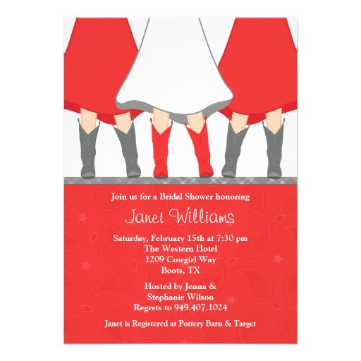 Western Boots Bridal Shower Invitation Red