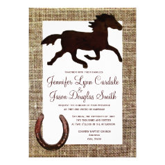 Western Burlap Cowboy Horse Horseshoe Wedding Card