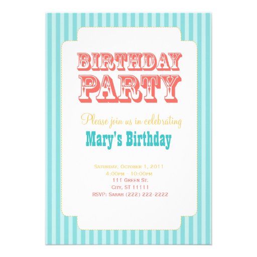 Western Carnival - Birthday Party - Blue & Coral Personalized Announcements