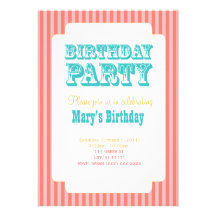 Western Carnival - Birthday Party - Coral & Blue Personalized Announcement
