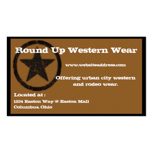Western Country Business Card :: Burned Star (front side)