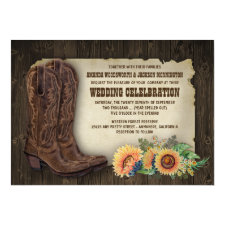 Western Cowboy Boots Sunflower Wedding Invitations