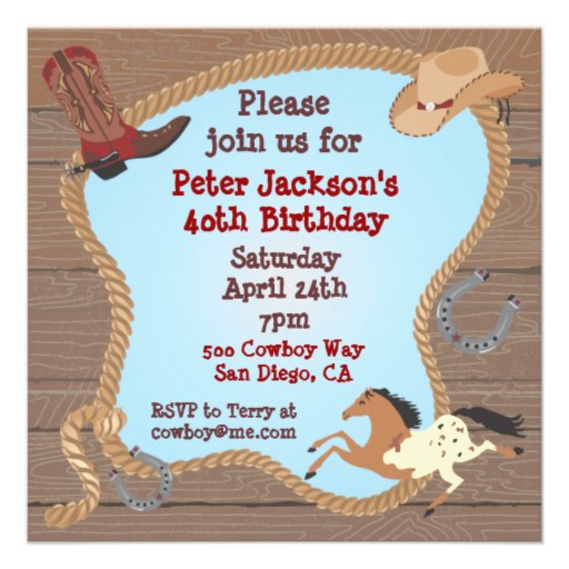 Western Cowboy Lasso Party Invitation (front side)