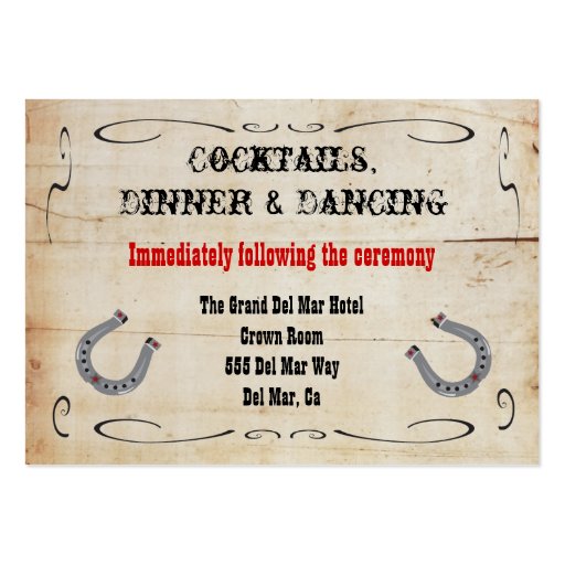 Western Cowboy Reception Enclosure Card Insert Business Cards (front side)