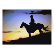 Western Cowboy Sunset Silhouette Greeting Cards