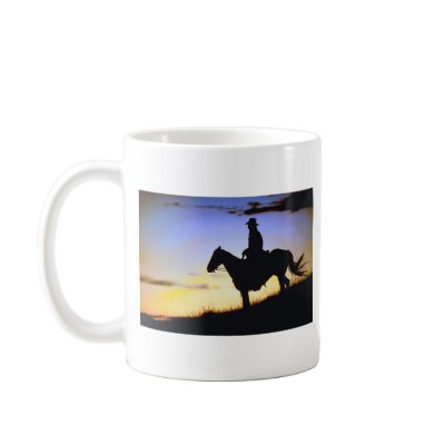 Western Cowboy Sunset Silhouette Mug by HorseLoversGifts